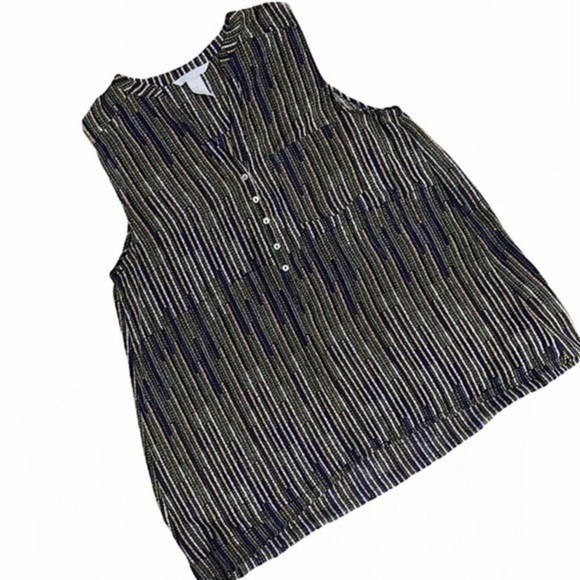 H&M Lightweight Flowy Striped Green Yellow Blue Button Front Tank Top - Picture 2 of 7